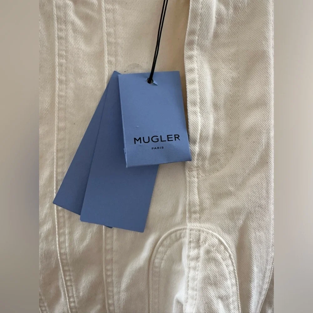 💥SALE💥Retail $950 NWT Mugler White Denim Spiral Seams Long Length JEANS Sold Out - Picture 13 of 15